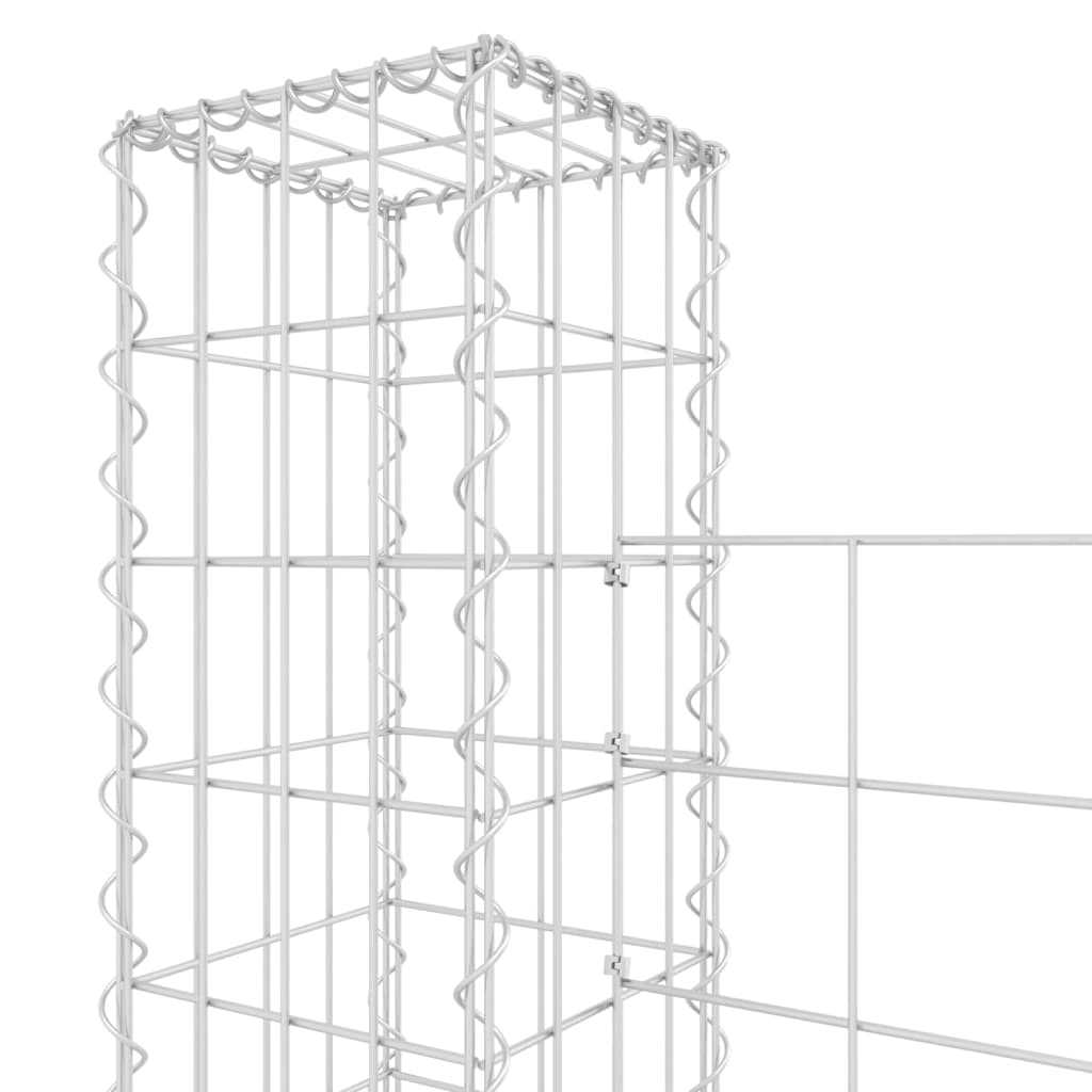 gabion wall with 7 posts, U-shape, iron, 740x20x150 cm