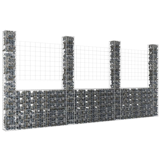 габионная стенка с 4 стойками, U-образная, железо, 380x20x200 см