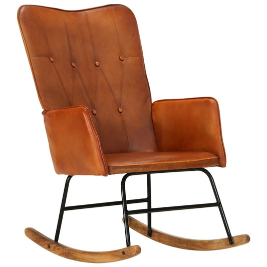 rocking chair, brown genuine leather