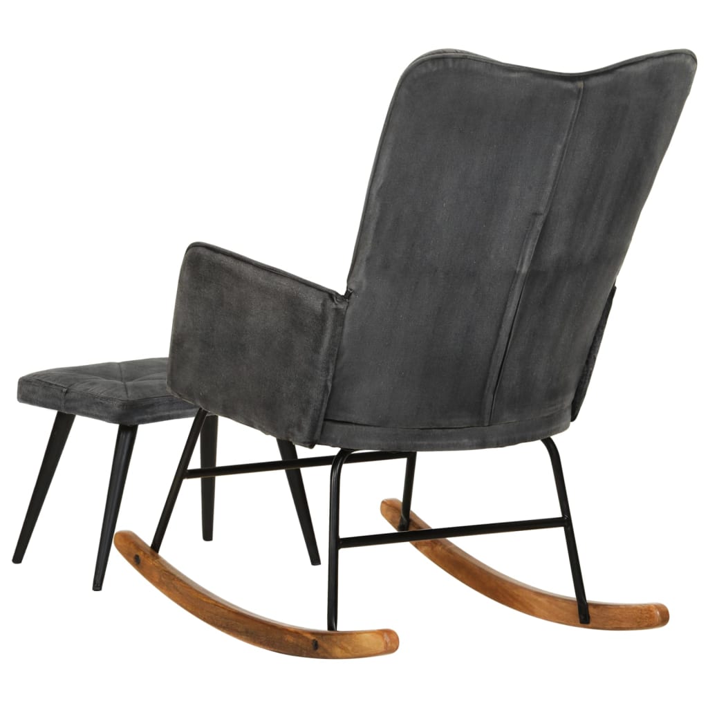 šūpuļkrēsls ar kājsoliņu, melns vintāžas audums