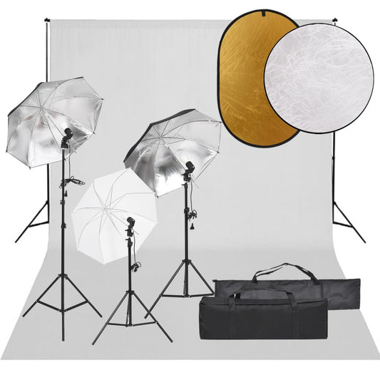photo studio set - lights, background, reflector