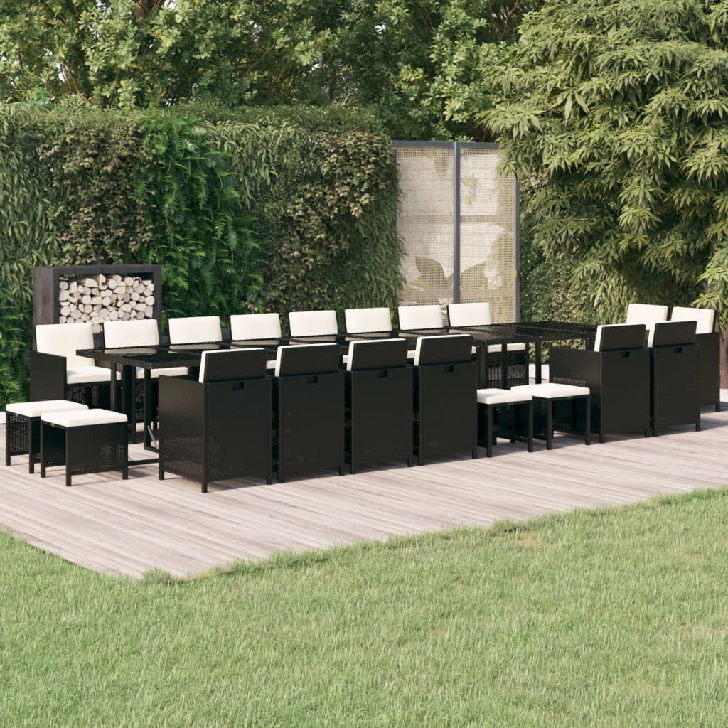 21-piece garden furniture set, mattresses, black PE rattan
