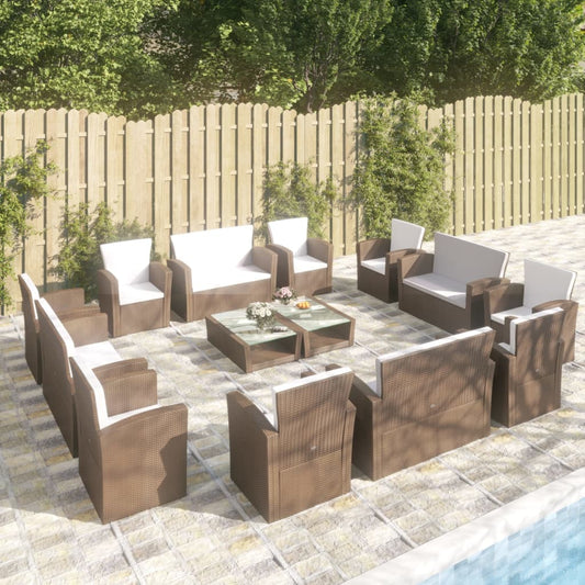 16-piece garden furniture set, brown PE rattan
