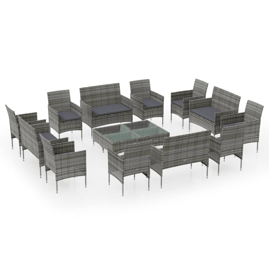 16-piece garden furniture set, gray PE rattan