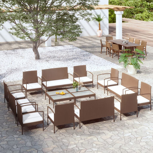 16-piece garden furniture set, brown PE rattan