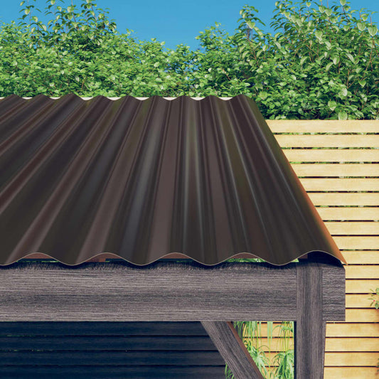 roof panels, 12 pcs., powder-coated steel, brown, 100x36 cm