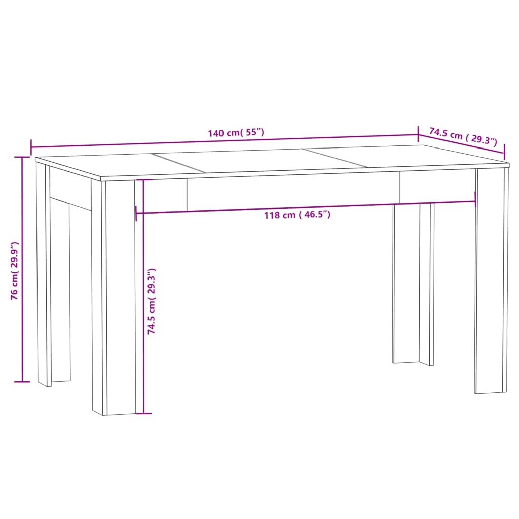 virtuves galds, ozola krāsa, 140x74,5x76 cm, inženierijas koks