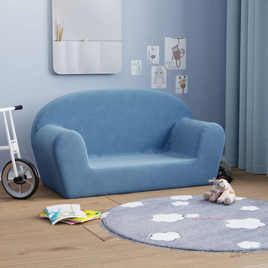 divvietīgs bērnu dīvāns, zils, mīksts plīšs