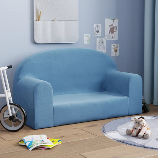 divvietīgs bērnu dīvāns, zils, mīksts plīšs