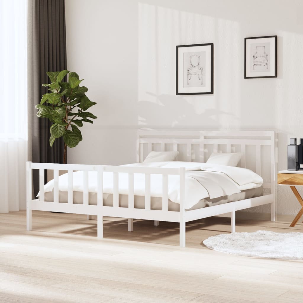 gultas rāmis, balts, masīvkoks, 160x200 cm