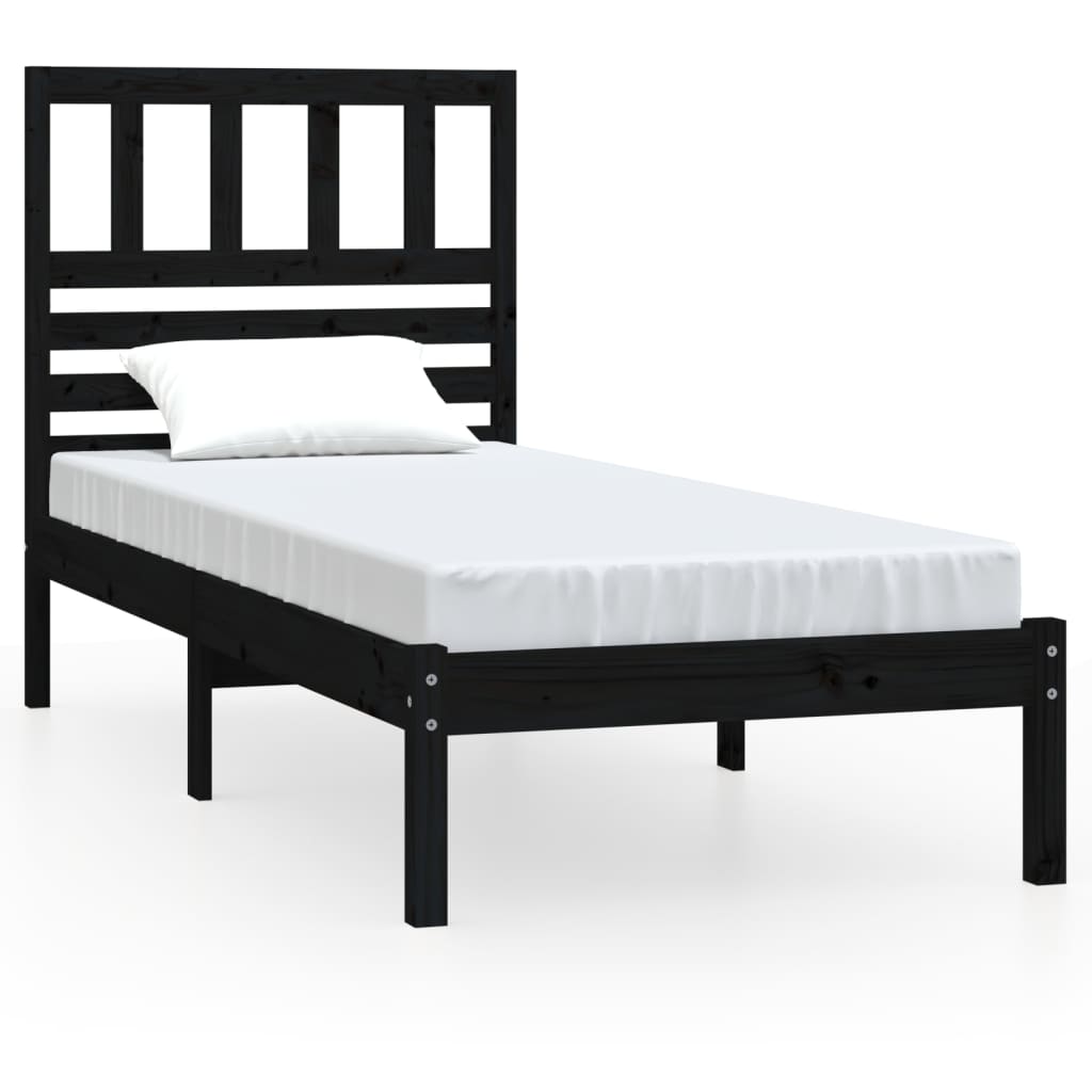 gultas rāmis, melns, priedes masīvkoks, 75x190 cm, 2FT6