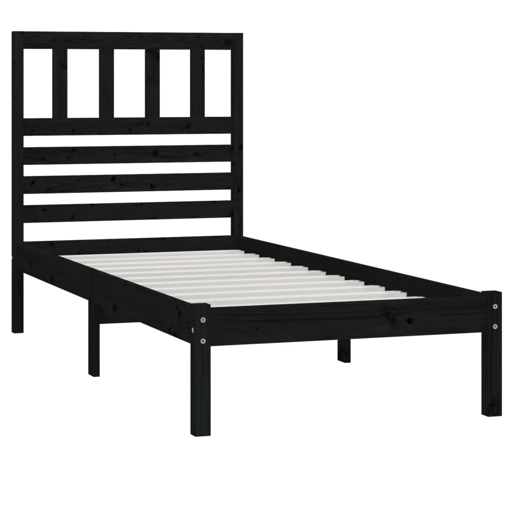 gultas rāmis, melns, priedes masīvkoks, 75x190 cm, 2FT6