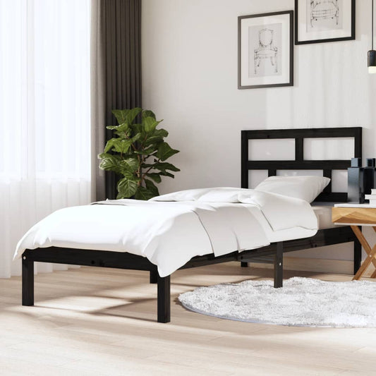gultas rāmis, melns, masīvkoks, 75x190 cm, 2FT6, vienvietīgs