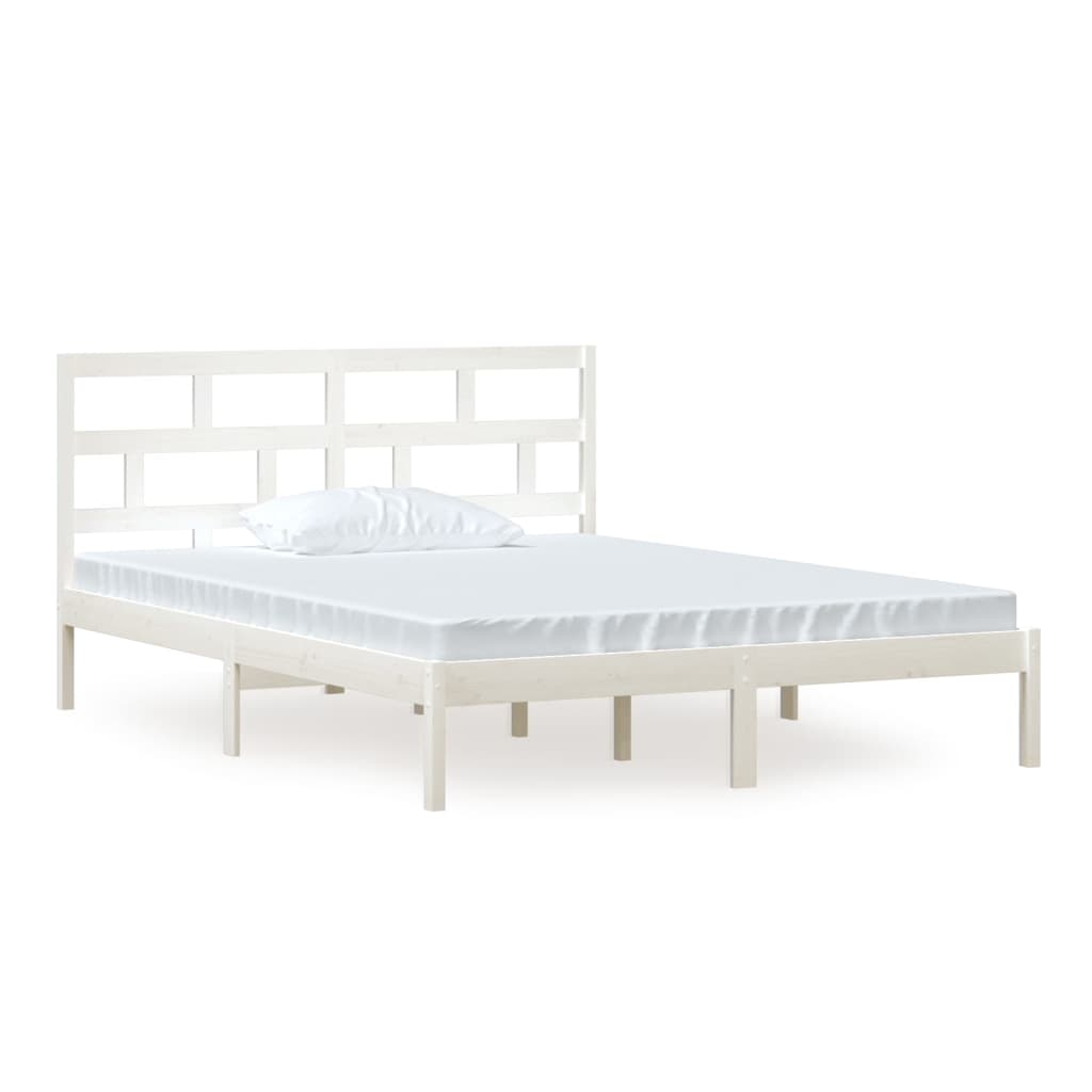 gultas rāmis, balts, masīvkoks, 150x200 cm, 5FT, King izmērs