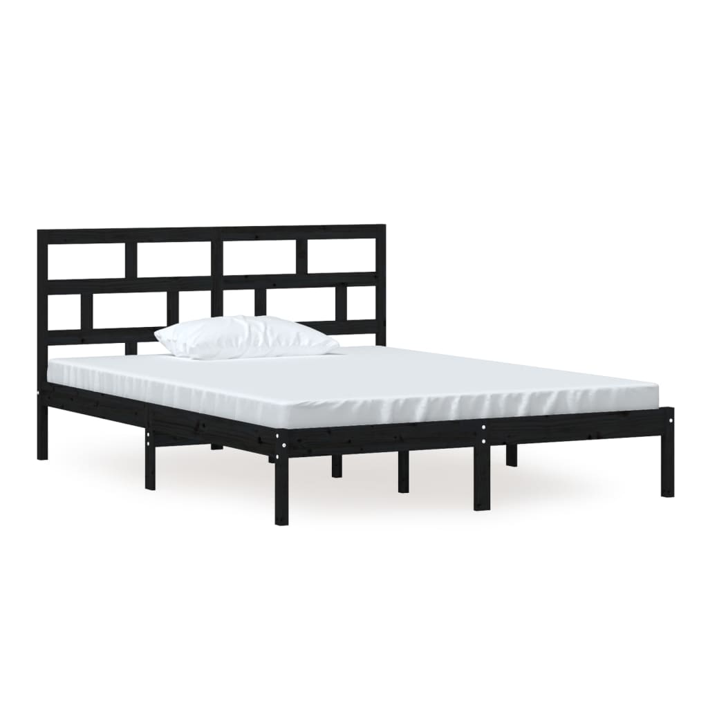 gultas rāmis, melns, masīvkoks, 150x200 cm, 5FT, King izmērs
