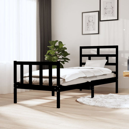 gultas rāmis, melns, priedes masīvkoks, 75x190 cm, vienvietīgs