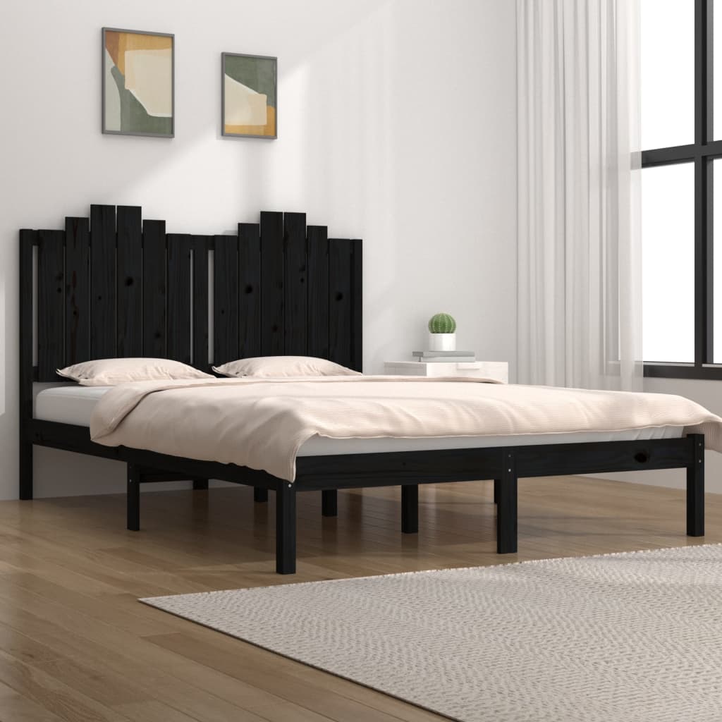 gultas rāmis, melns, priedes masīvkoks, 150x200 cm, 5FT