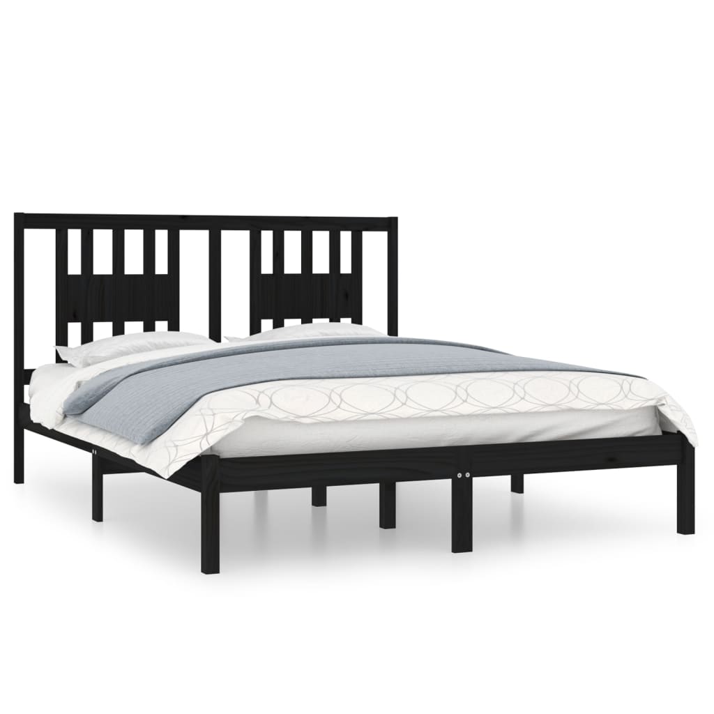 gultas rāmis, melns, masīvkoks, 150x200 cm, 5FT, King izmērs
