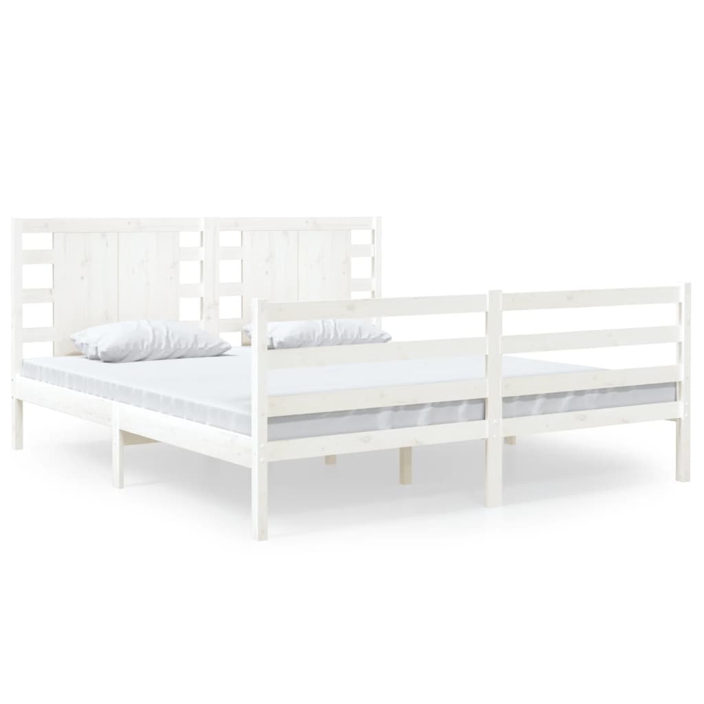 gultas rāmis, balts, priedes masīvkoks, 150x200 cm, 5FT