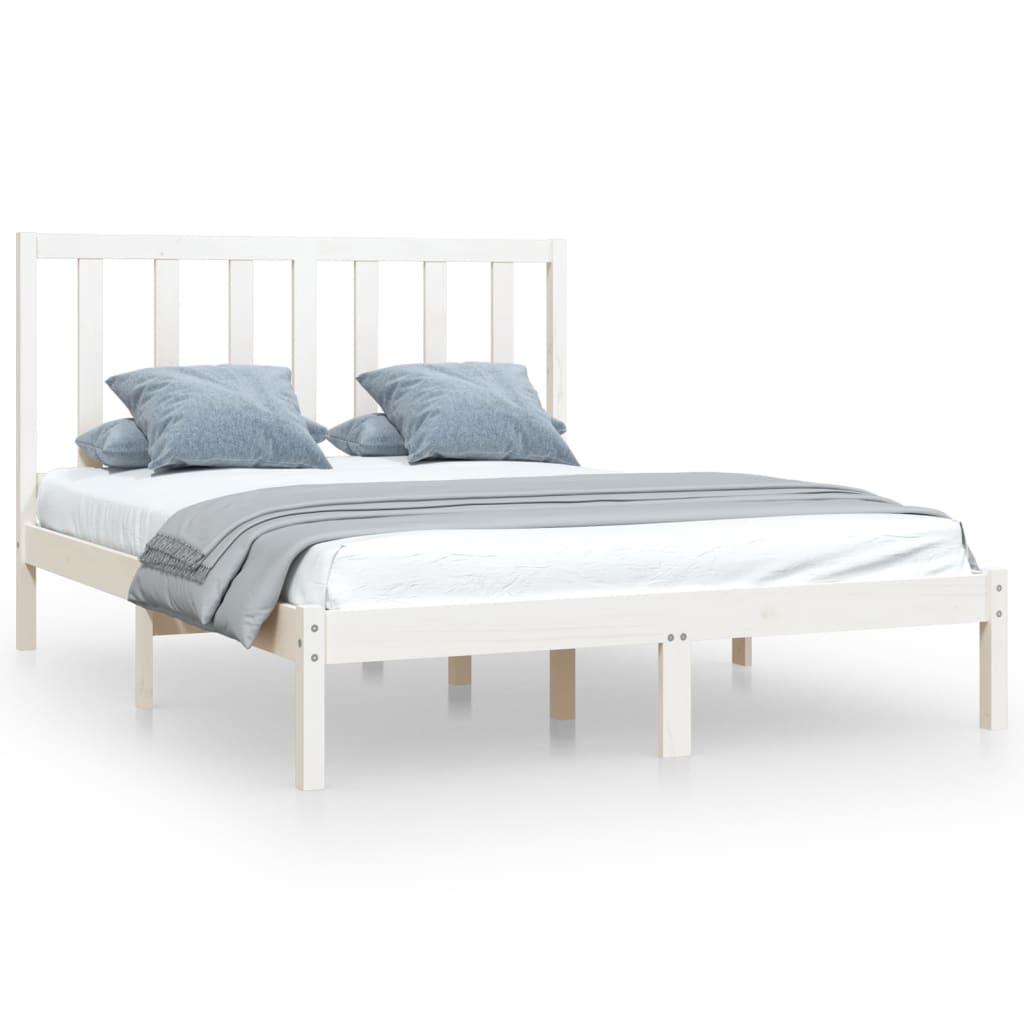gultas rāmis, balts, priedes masīvkoks, 150x200 cm, 5FT