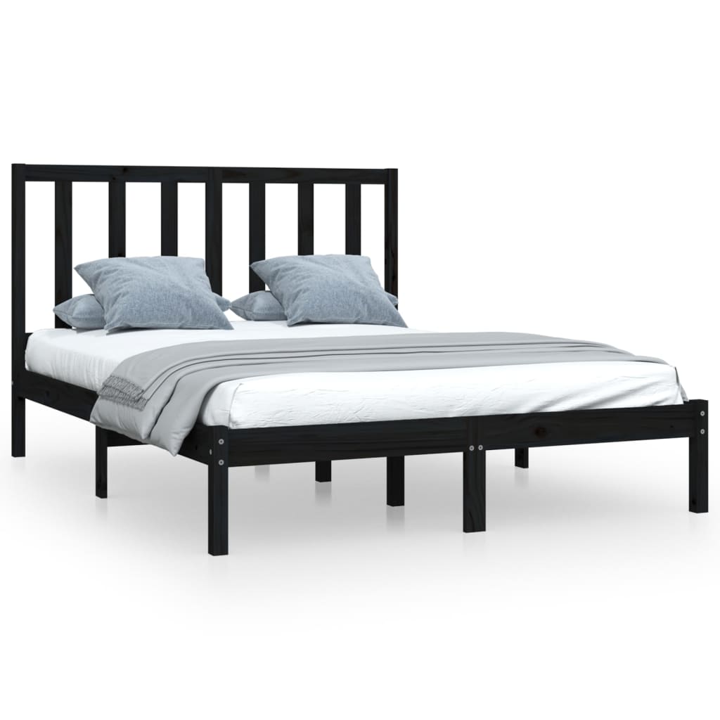 gultas rāmis, melns, priedes masīvkoks, 150x200 cm, 5FT