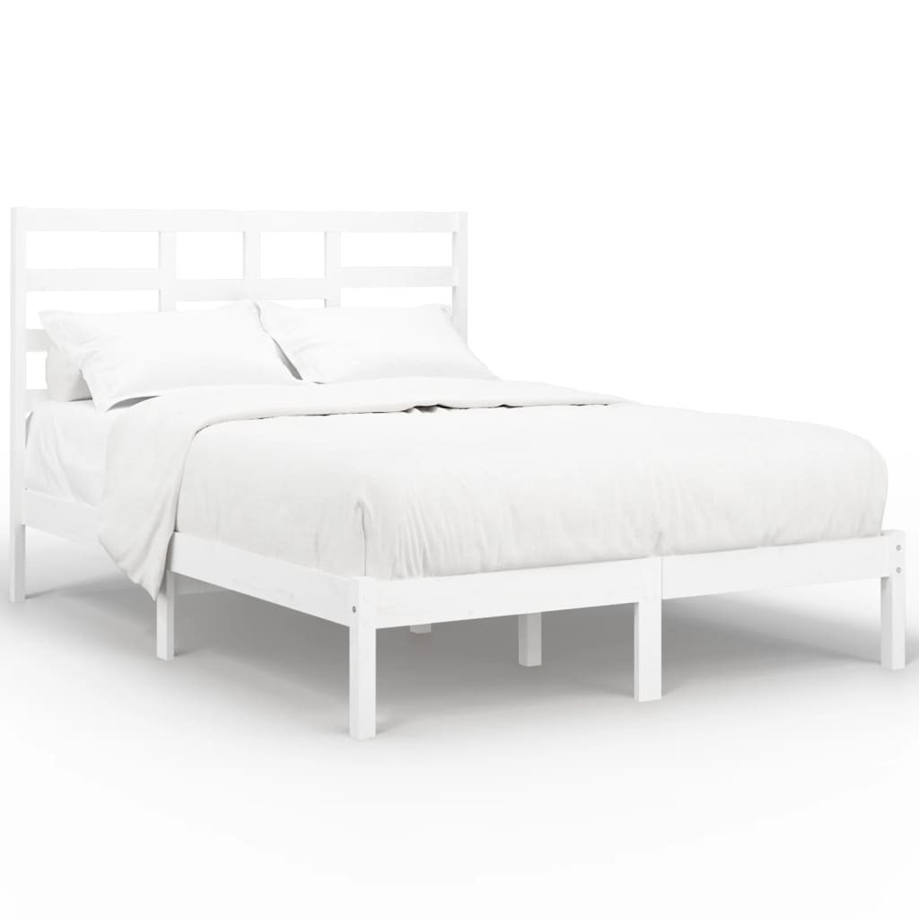 gultas rāmis, masīvkoks, balts, 140x190 cm