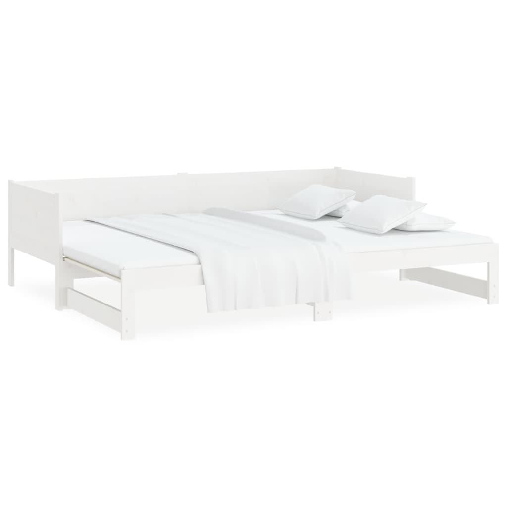 izvelkama gulta, balta, priedes masīvkoks, 2x(90x200) cm