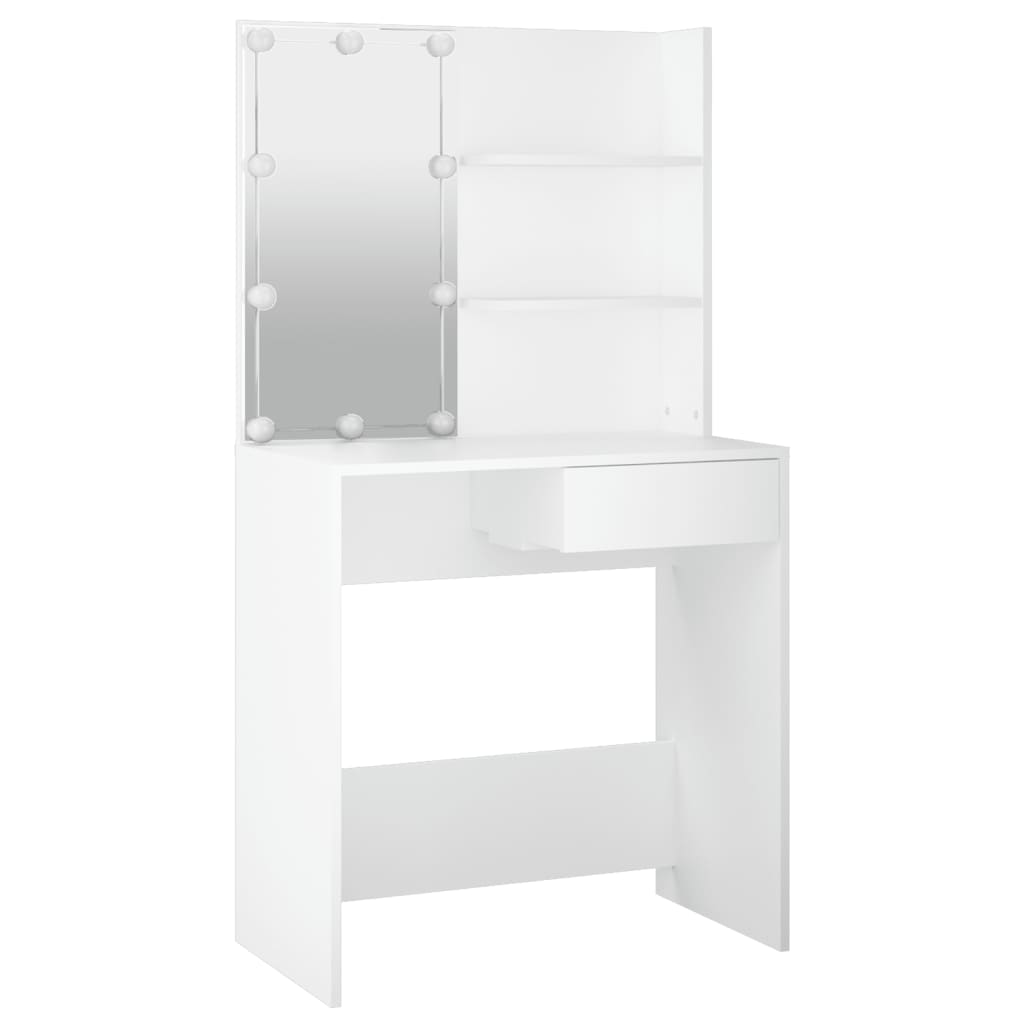 mirror table set, LED, white engineered wood