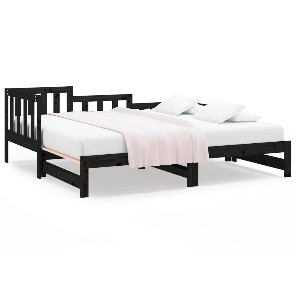 izvelkama gulta, melna, 2x(90x190) cm, priedes masīvkoks