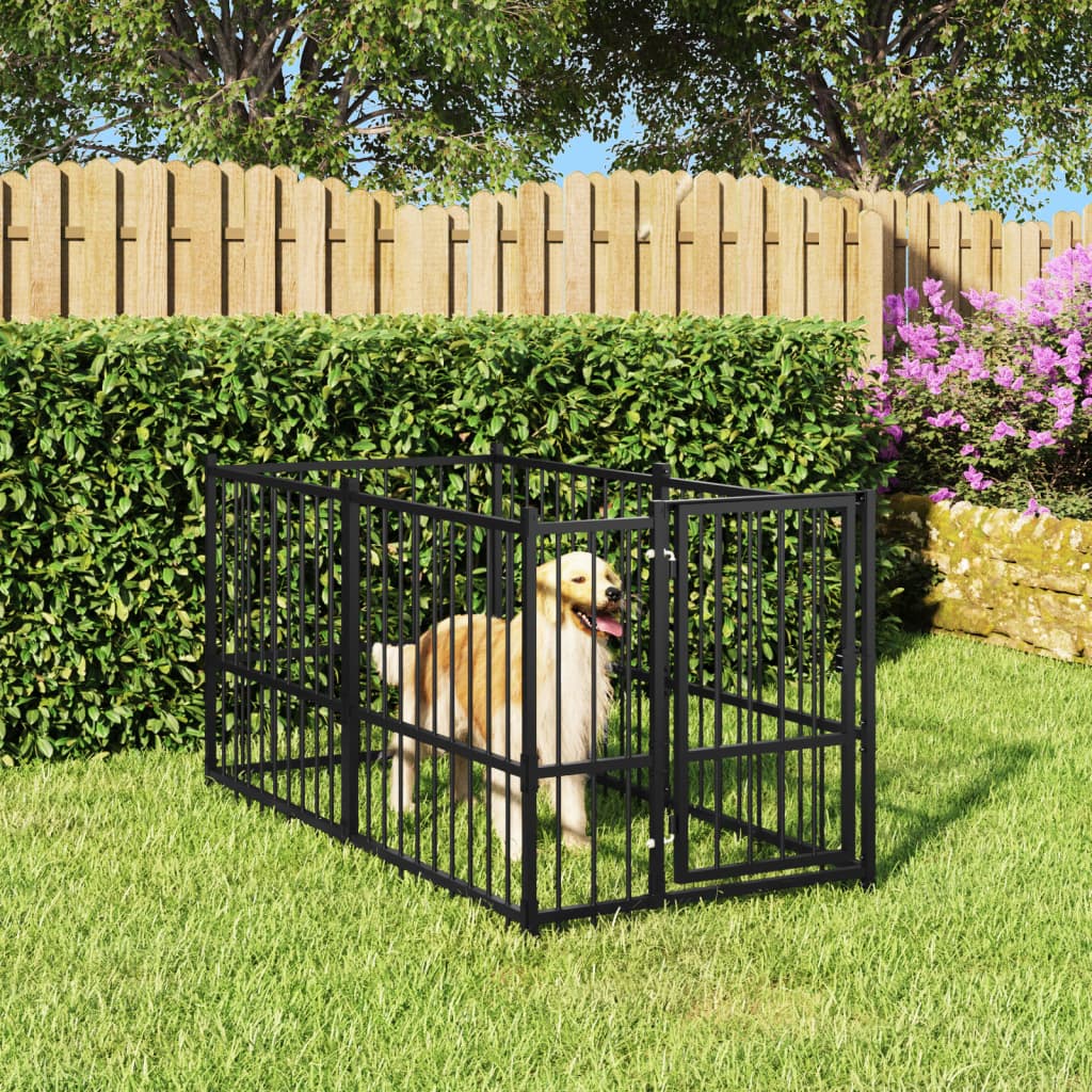 dog aviary, black, 193.5x97x100 cm, steel