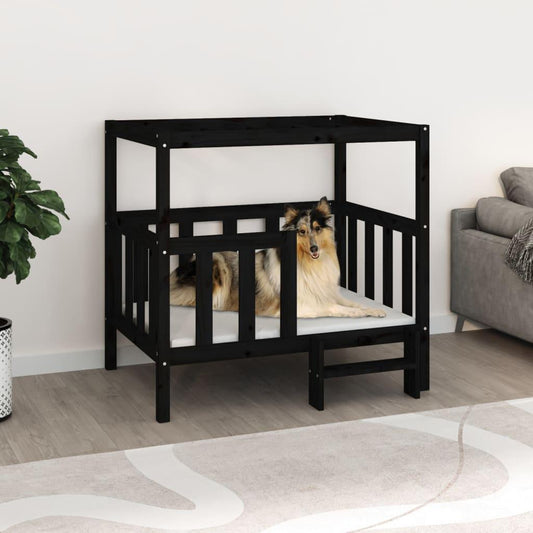 vidaXL suņu gulta, melna, 105,5x83,5x100 cm, priedes masīvkoks - amshop.lv