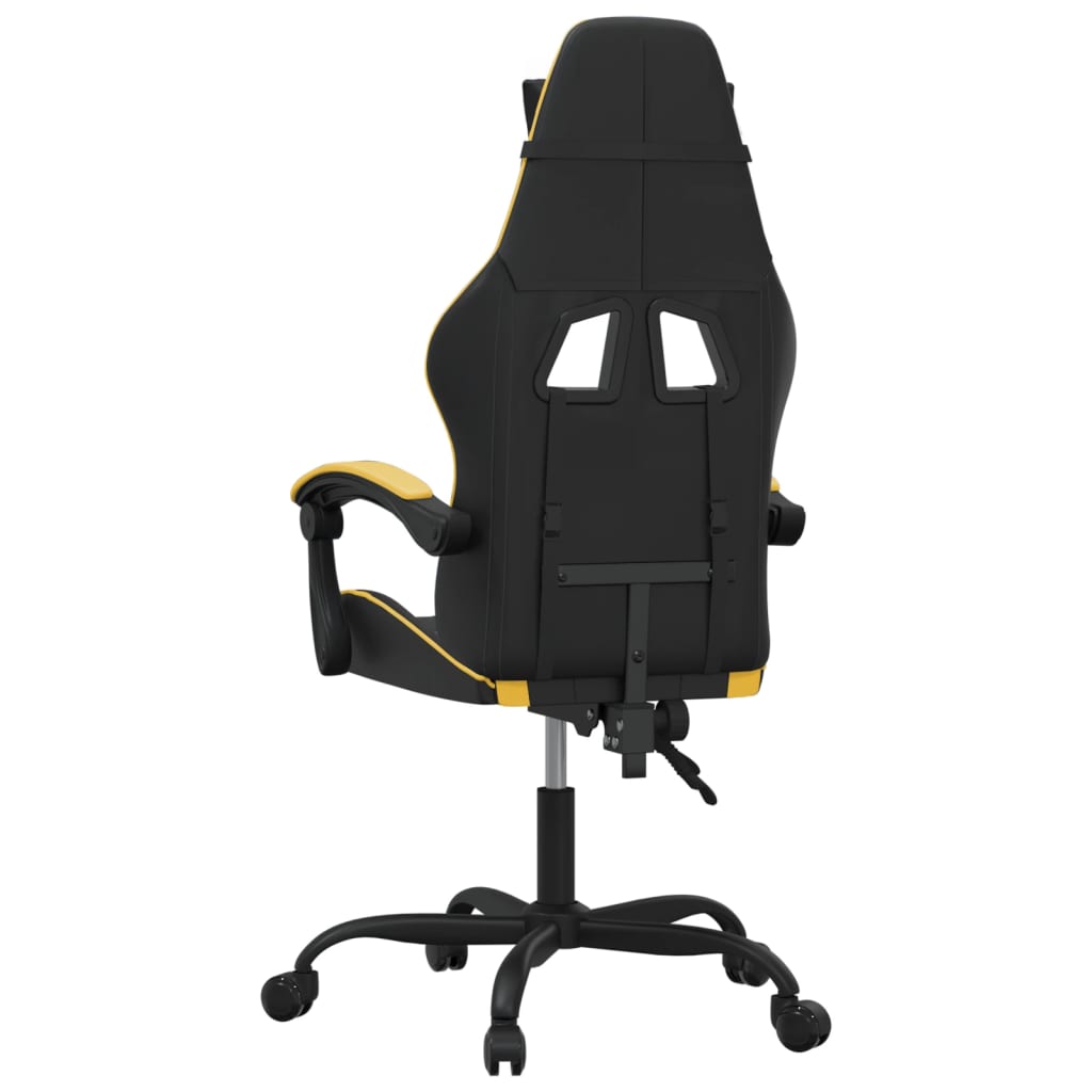 datorspēļu krēsls, melna un zeltaina mākslīgā āda
