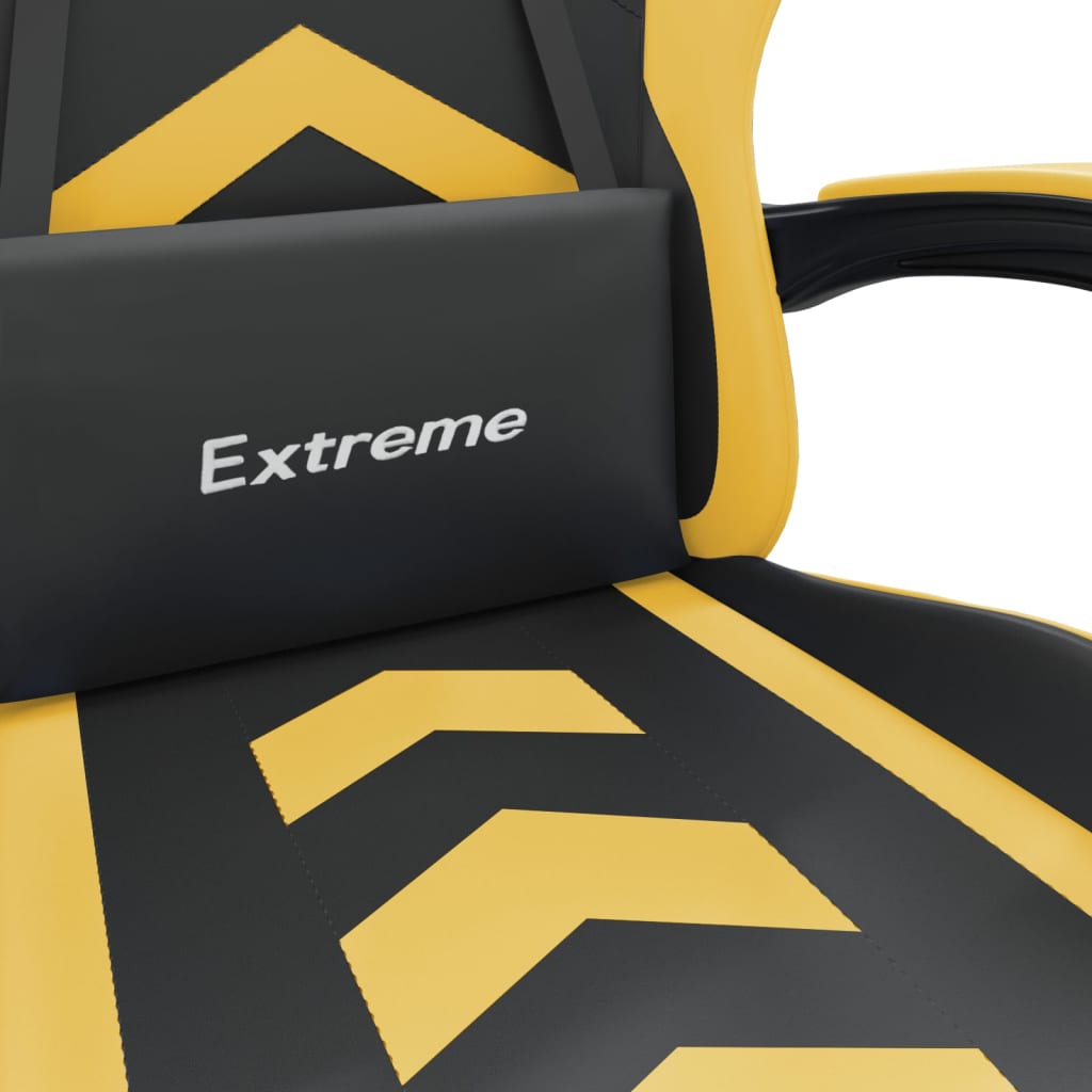 datorspēļu krēsls, melna un zeltaina mākslīgā āda