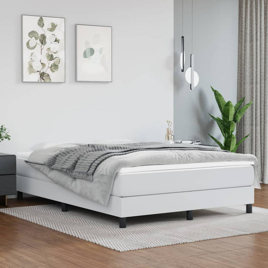 atsperu gultas rāmis, balts, 140x190 cm, mākslīgā āda