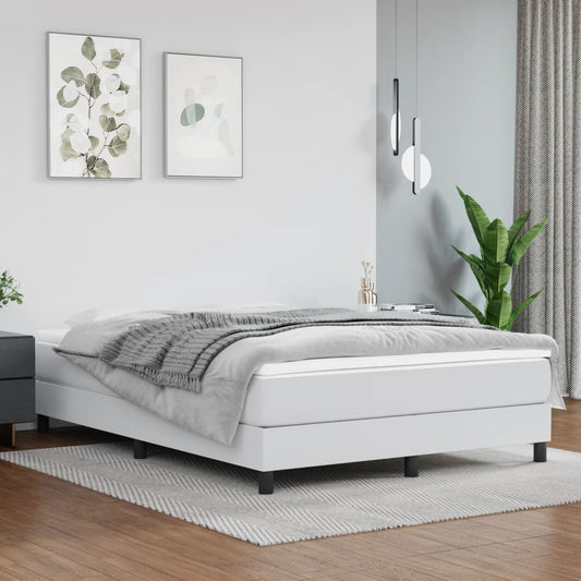 atsperu gultas rāmis, balts, 140x200 cm, mākslīgā āda