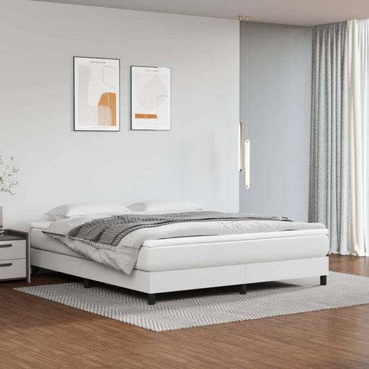 atsperu gultas rāmis, balts, 160x200 cm, mākslīgā āda