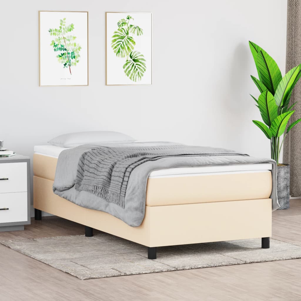 atsperu gultas rāmis, krēmkrāsas audums, 90x190 cm