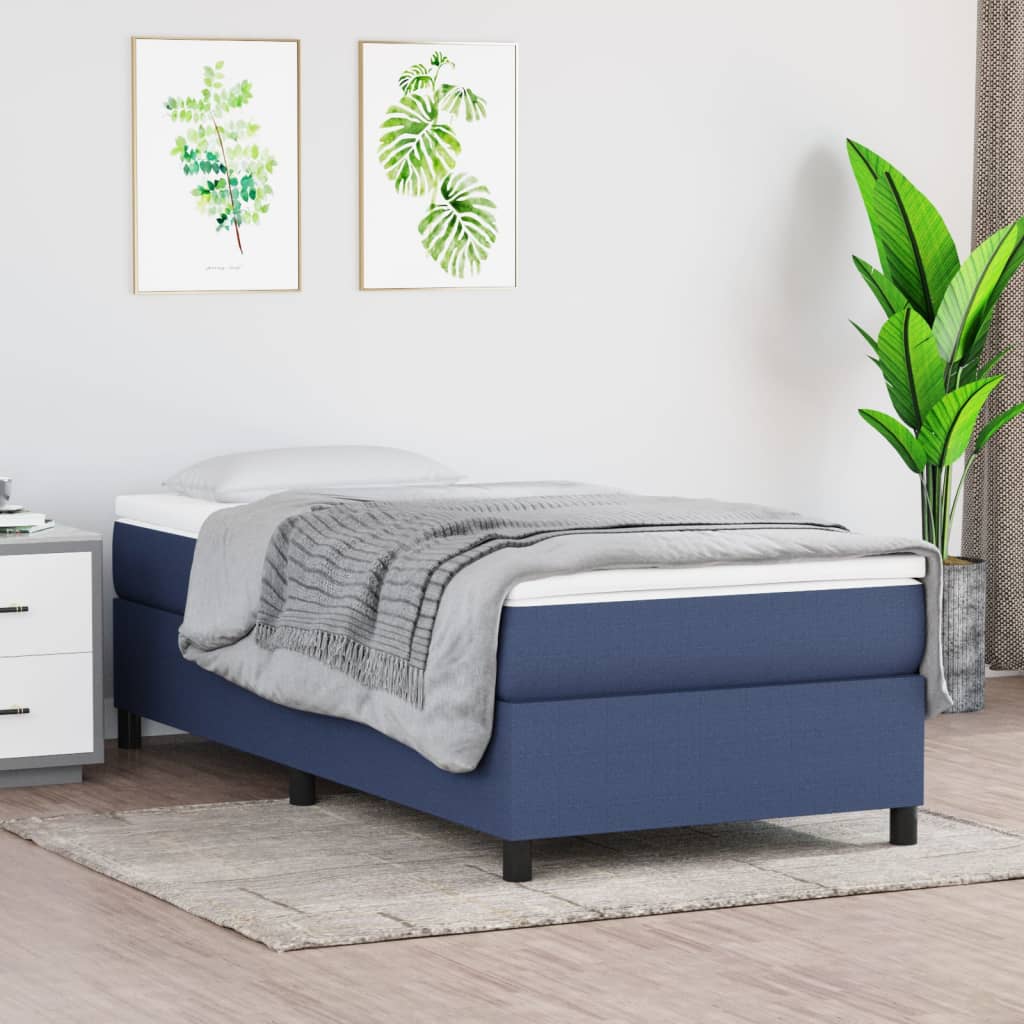 atsperu gultas rāmis, zils, 90x190 cm, audums