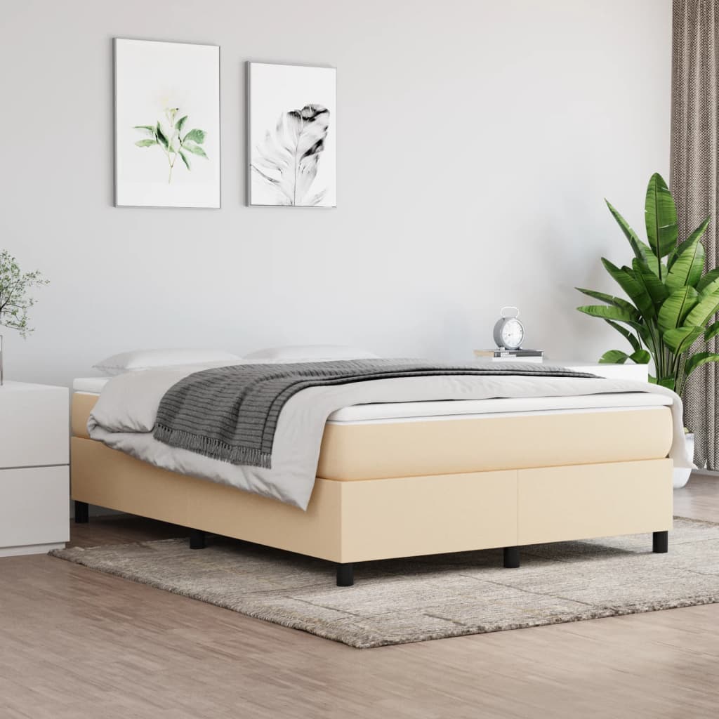 atsperu gultas rāmis, krēmkrāsas audums, 140x190 cm