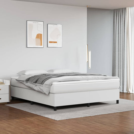 atsperu gultas rāmis, balts, 160x200 cm, mākslīgā āda