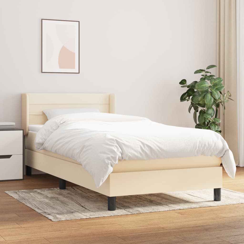 atsperu gultas rāmis ar matraci, krēmkrāsas, 100x200 cm, audums