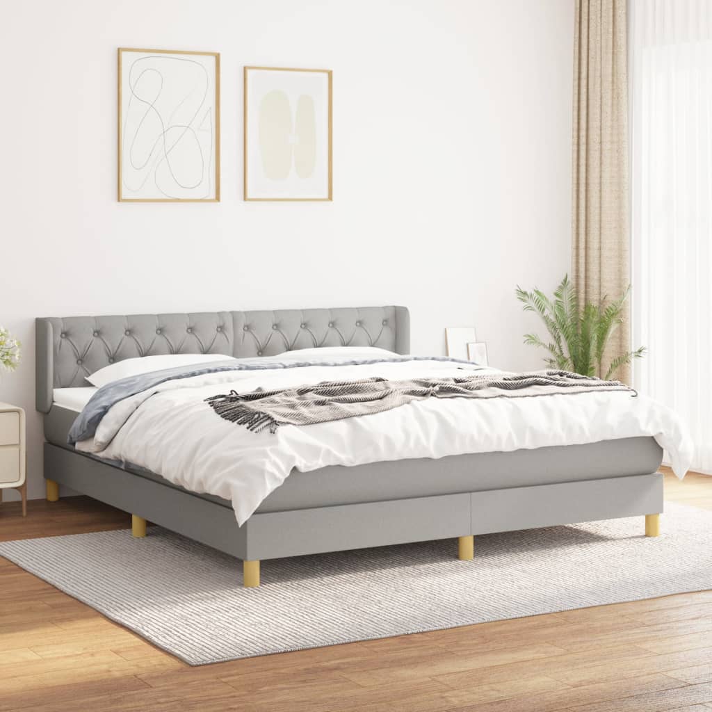 atsperu gulta ar matraci, gaiši pelēka audums, 160x200 cm