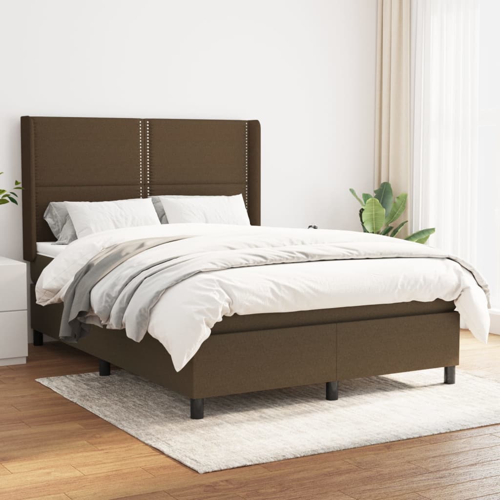 atsperu gultas rāmis ar matraci, tumši brūna, 140x190cm, audums