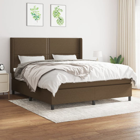 atsperu gulta ar matraci, tumši brūns, 180x200 cm, audums