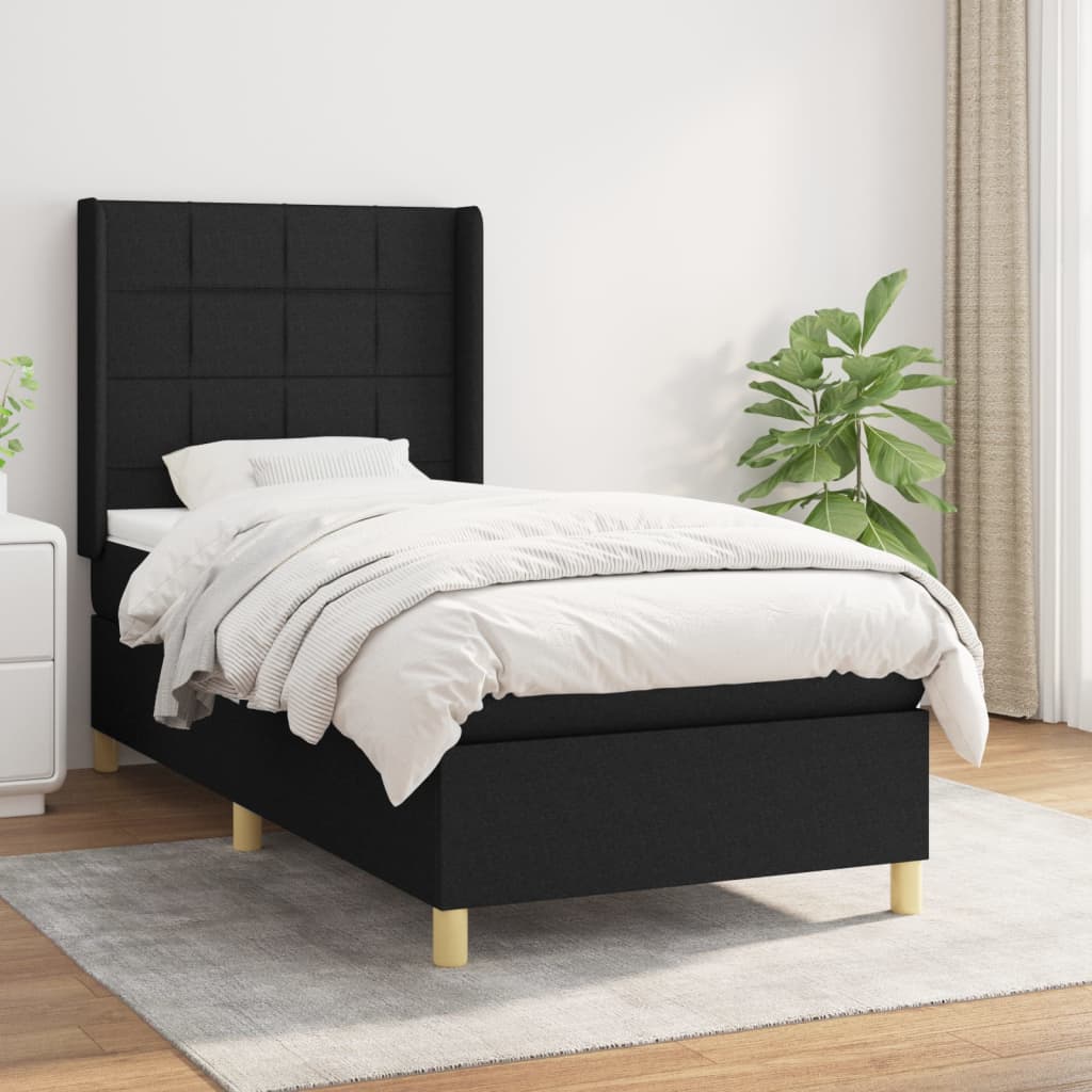atsperu gultas rāmis ar matraci, melna, 90x200 cm, audums