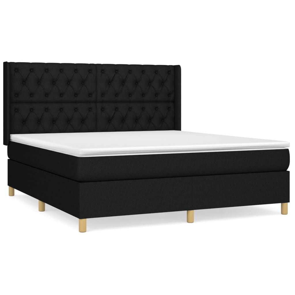 atsperu gulta ar matraci, melns, 160x200 cm, audums