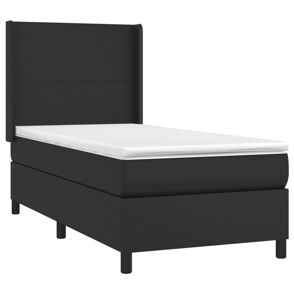 atsperu gulta ar matraci, melna, 90x200 cm, mākslīgā āda