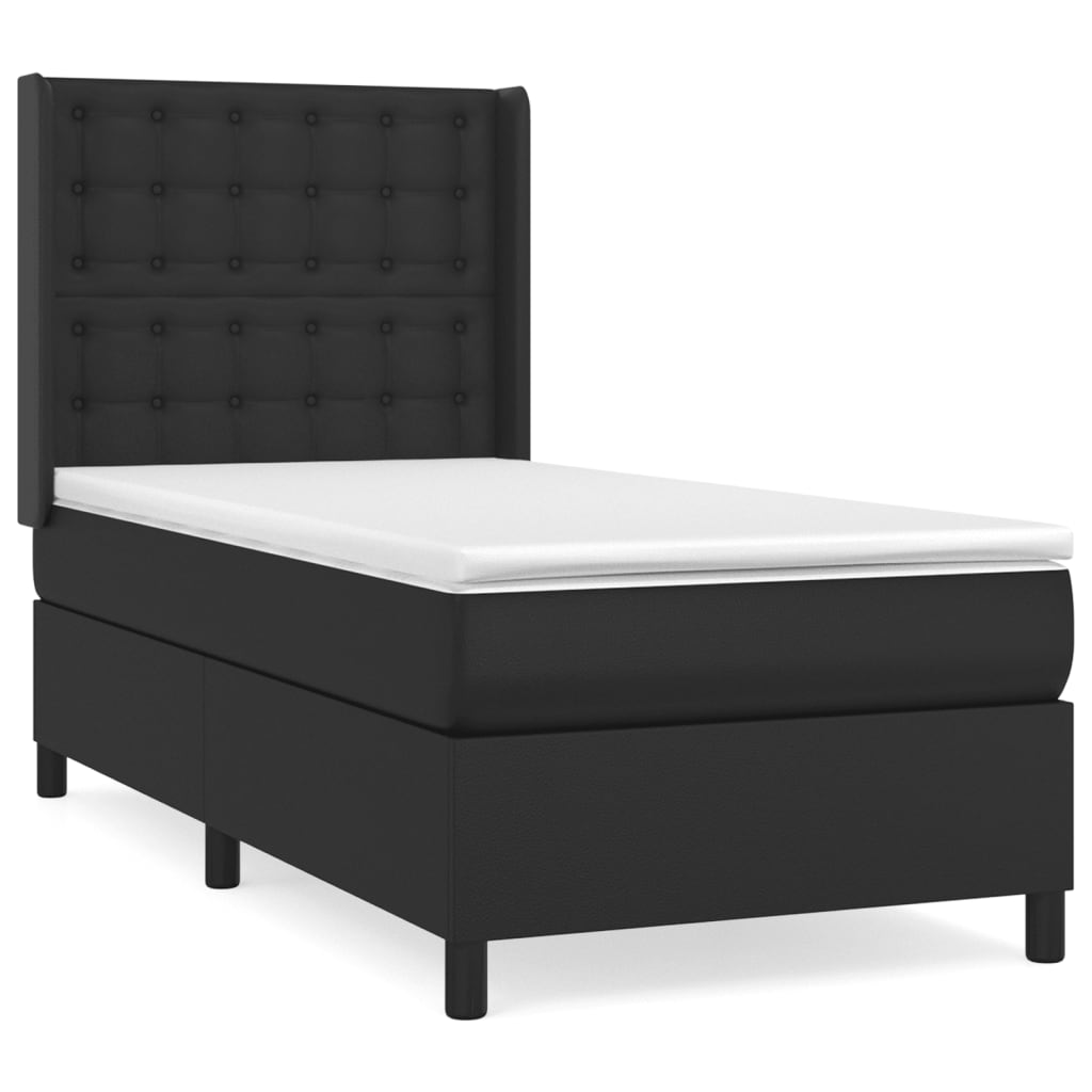 atsperu gulta ar matraci, melna, 100x200 cm, mākslīgā āda
