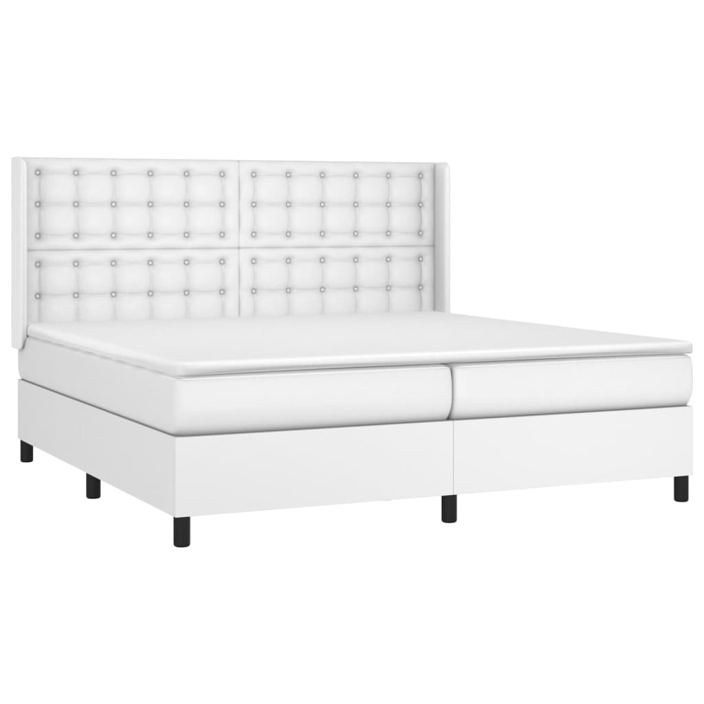 atsperu gulta ar matraci, balta, 200x200 cm, mākslīgā āda