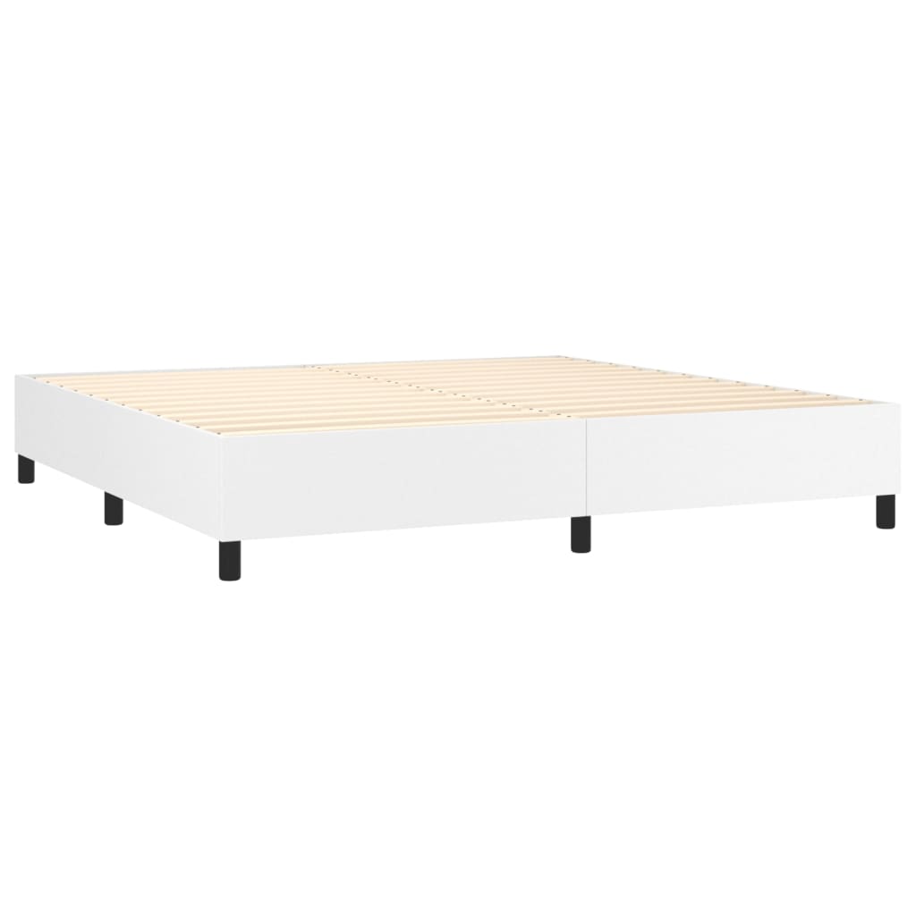 atsperu gulta ar matraci, balta, 200x200 cm, mākslīgā āda